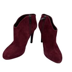Jessica Simpson Burgundy Red Faux Suede Zip Almond Toe Heeled Ankle Booties 7